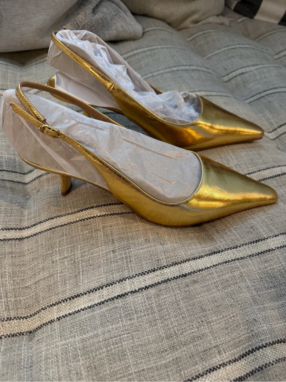 Sam Edelman Metallic Gold Pointed-Toe Slingback Heels
